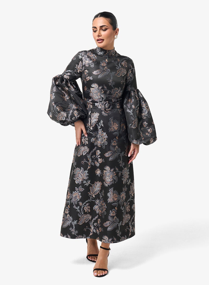 Threadz by Ajooni Printed Puff Sleeve Midi Dress - Image 1