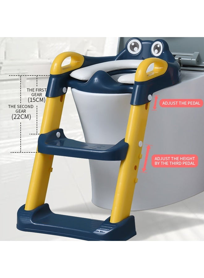 يلا جوي مقعد تدريب على استخدام المرحاض قابل للطي ， مقعد تدريب على استخدام المرحاض للأطفال قابل للتعديل مع خطوات عريضة مضادة للانزلاق ومقابض أمان (أزرق) - Image 2