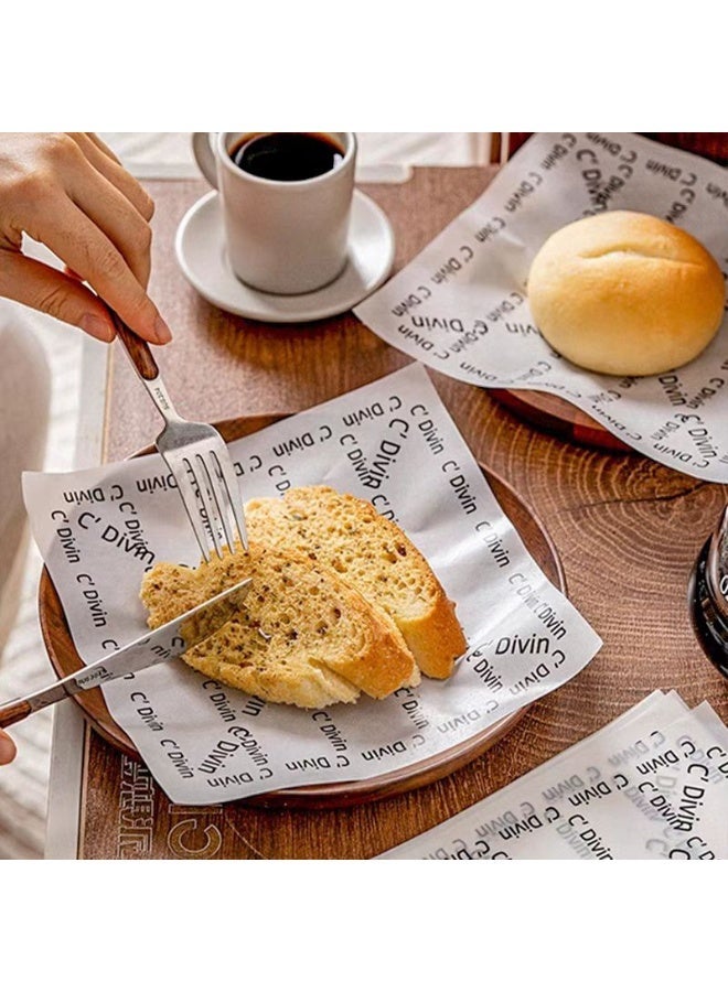 BABONA 2 Pack 100 Sheets Wax Paper, Greaseproof Food Wrapping Paper 25x25cm with Printed French Text for Sandwich, Fried Chicken, BBQ, Deli (Oil Absorbing, Insulation)18x18cm - Image 3