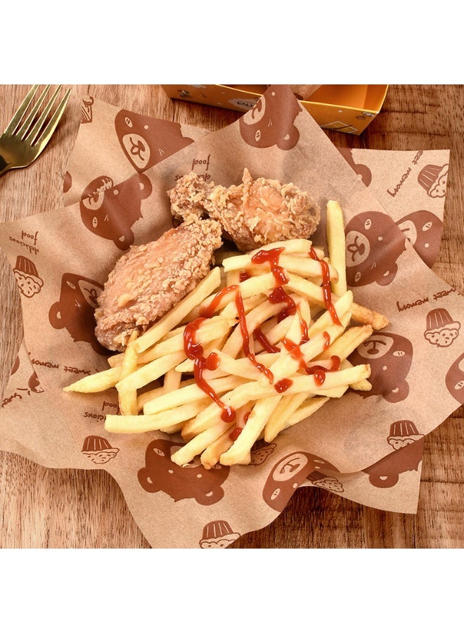 BABONA 2 Pack 100 Sheets Wax Paper, Greaseproof Food Wrapping Paper 25x25cm with Printed French Text for Sandwich, Fried Chicken, BBQ, Deli (Oil Absorbing, Insulation)18x18cm - Image 4