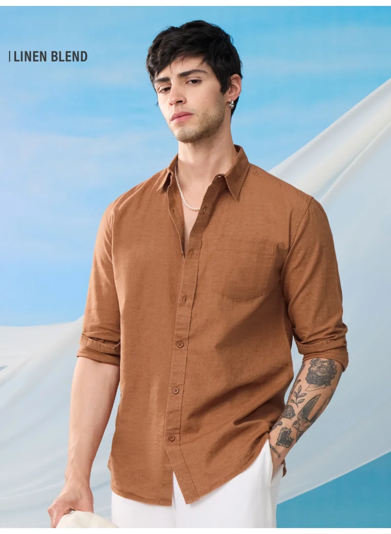 The Souled Store The Souled Store Men Russet Brown Solid Regular Fit Shirts