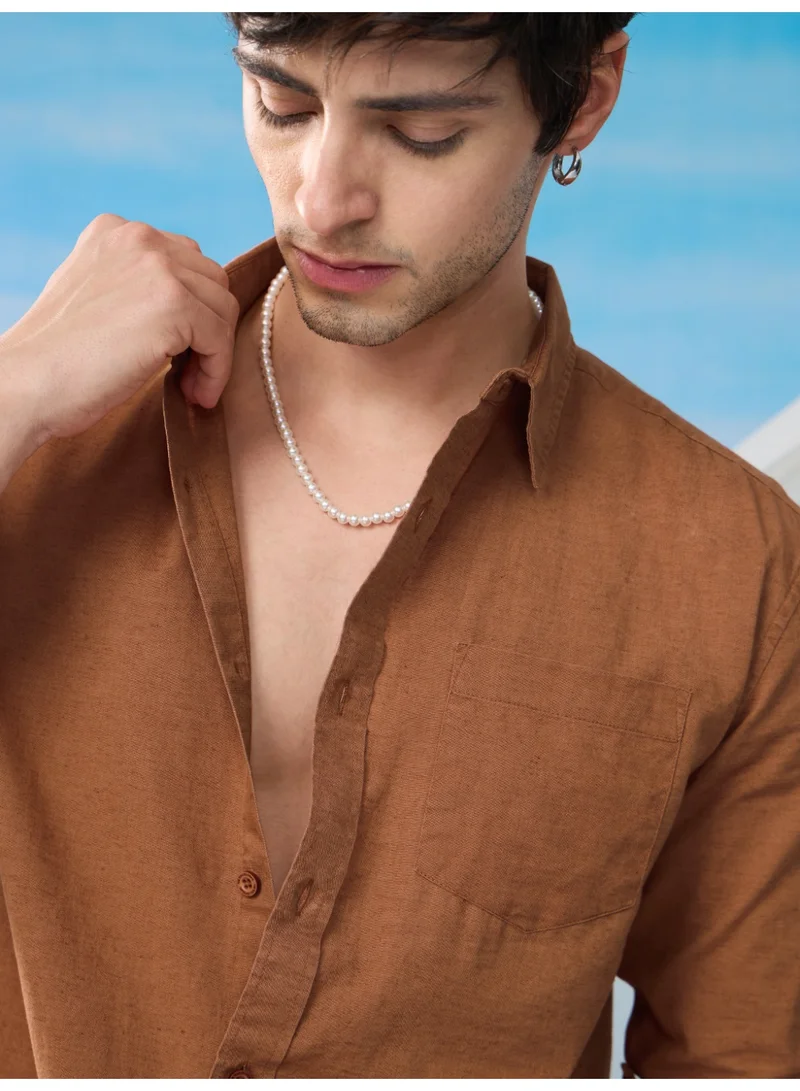 The Souled Store The Souled Store Men Russet Brown Solid Regular Fit Shirts