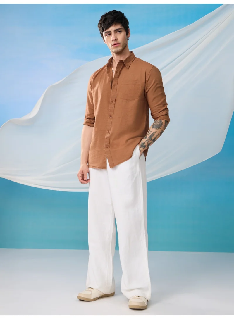 The Souled Store Russet Brown The Souled Store Men Russet Brown Solid Regular Fit Shirts for Men | Best Price UAE