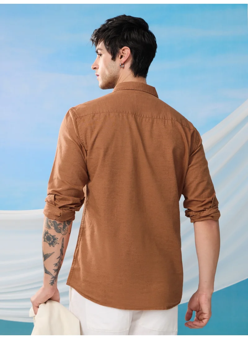The Souled Store Russet Brown The Souled Store Men Russet Brown Solid Regular Fit Shirts for Men | Best Price UAE