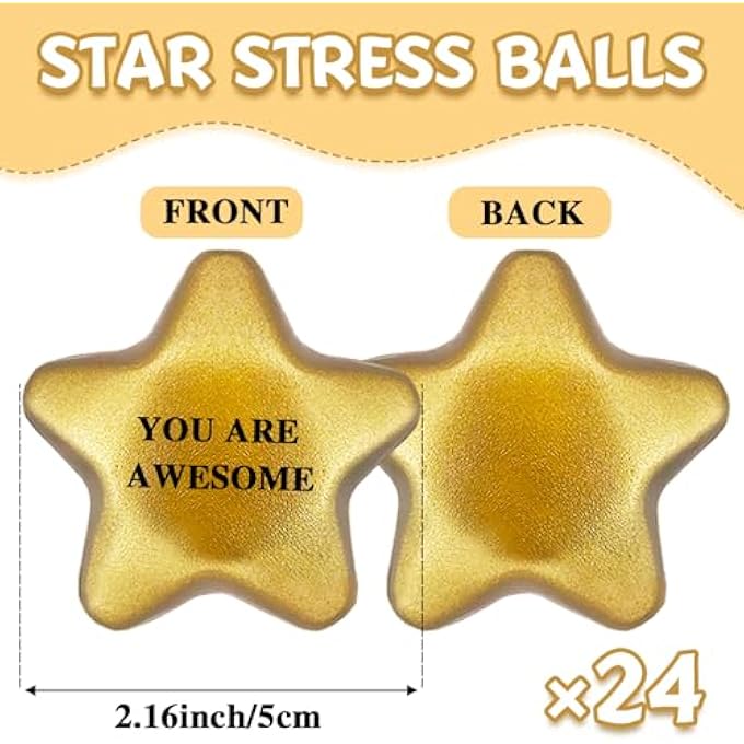 Baaxxango 24 Pcs Star Stress Balls,2.16 Inch Motivational Star Ball,Stress Relief Balls Foam Stars for Students Friends Anxiety Motivating Encouraging Supply - Image 2