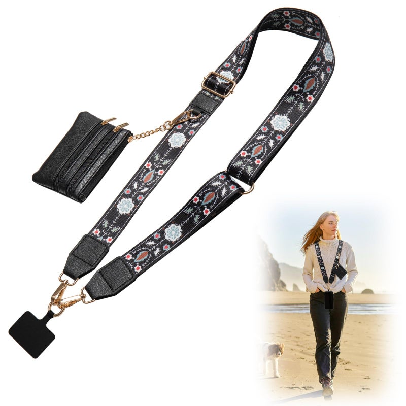 CUEDM Cell Phone Lanyard Crossbody,Adjustable Cell Phone Strap with Detachable Wristlet for Hands-Free Occasions,Clip and Go Strap for Phone with Wallet Crossbody - Image 1