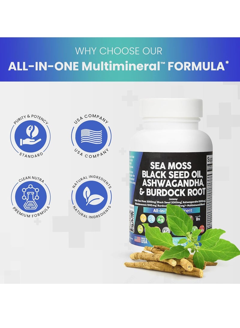 Sea Sea Moss 3000mg Black Seed Oil 2000mg Ashwagandha 1000mg Turmeric 1000mg Bladderwrack 1000mg Burdock 1000mg & Vitamin C & D3 with Elderberry Manuka Dandelion Yellow Dock Iodine Chlorophyll ACV  - Image 3