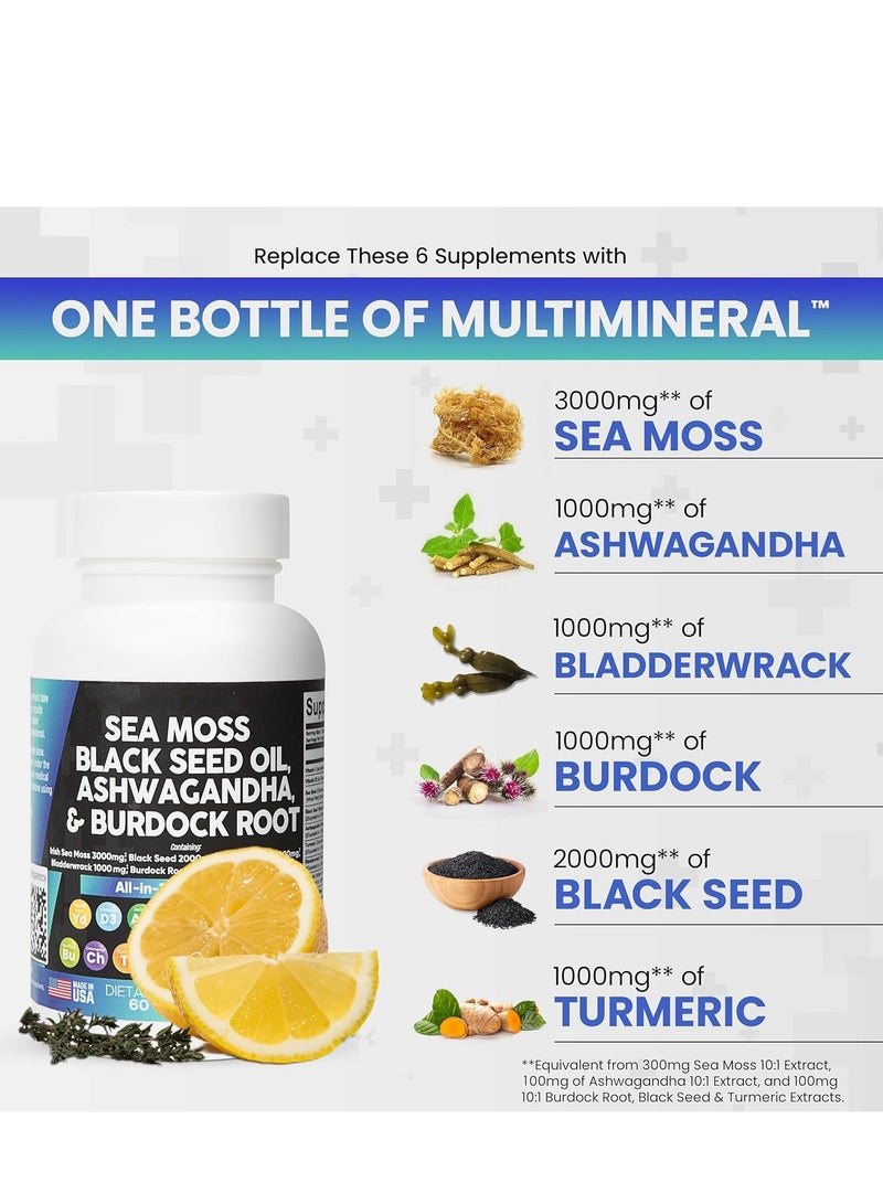 Sea Sea Moss 3000mg Black Seed Oil 2000mg Ashwagandha 1000mg Turmeric 1000mg Bladderwrack 1000mg Burdock 1000mg & Vitamin C & D3 with Elderberry Manuka Dandelion Yellow Dock Iodine Chlorophyll ACV  - Image 4