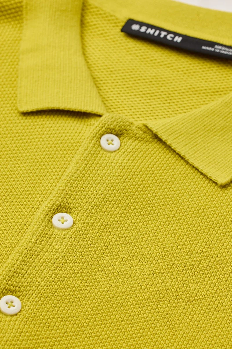 SNITCH Lime Yellow Slim Fit Flat Knit Shirt