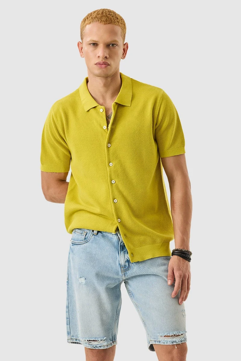 SNITCH Lime Yellow Slim Fit Flat Knit Shirt