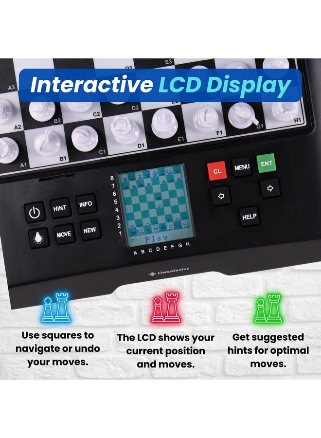 MILLENNIUM شطرنج ميلينيوم جينيوس - لوحة شطرنج إلكترونية متقدمة مع صعوبة قابلة للتخصيص - مثالية للمبتدئين إلى اللاعبين المتقدمين - قطع مغناطيسية - كمبيوتر شطرنج ذكي - معلم ومدرب شطرنج بالذكاء الاصطناعي - Image 3