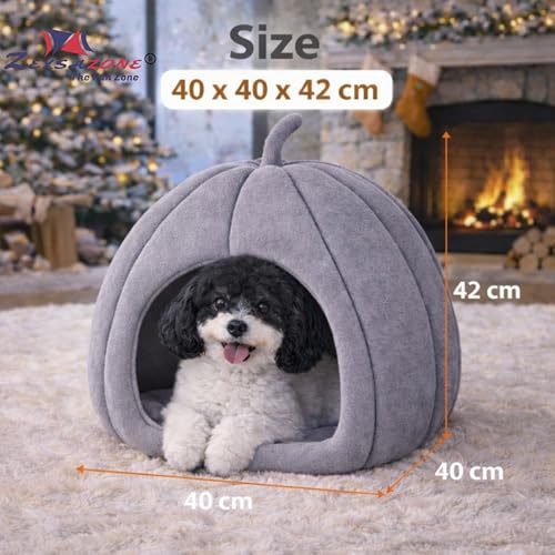 ZEXSAZONE Premium Summer Soft Velvet Pet Hut House | for Cats, Kittens and Small Dogs Puppey | with Reversible Cushion | Washable Cozy and Comfortable | 40 x 40 x 42 cm (Grey Small Pumpkin) - Image 5