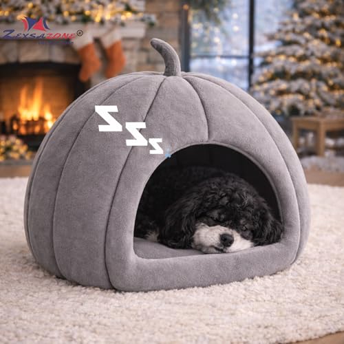 ZEXSAZONE Premium Summer Soft Velvet Pet Hut House | for Cats, Kittens and Small Dogs Puppey | with Reversible Cushion | Washable Cozy and Comfortable | 40 x 40 x 42 cm (Grey Small Pumpkin) - Image 2