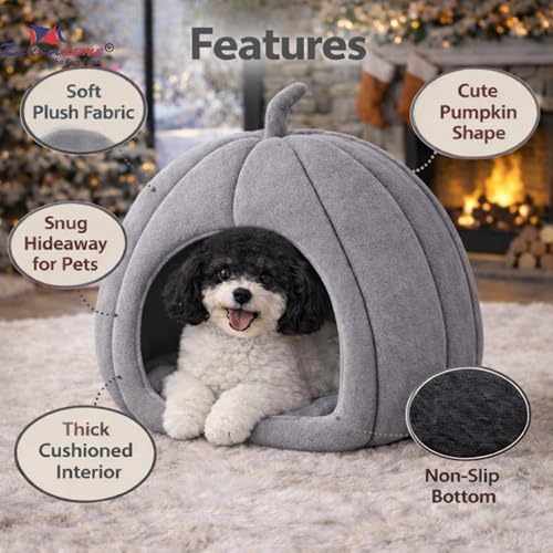 ZEXSAZONE Premium Summer Soft Velvet Pet Hut House | for Cats, Kittens and Small Dogs Puppey | with Reversible Cushion | Washable Cozy and Comfortable | 40 x 40 x 42 cm (Grey Small Pumpkin) - Image 3