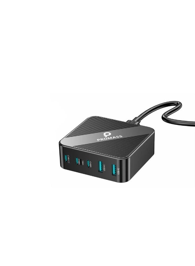 بروماس محطة شحن مركزية 93 وات، موزع شحن 6 في 1 مع 3 منافذ USB-C ومنفذين USB-A وكابل Lightning مدمج، أقصى خرج 93 وات - Image 1