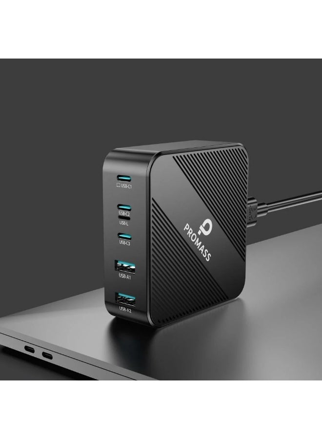 بروماس محطة شحن مركزية 93 وات، موزع شحن 6 في 1 مع 3 منافذ USB-C ومنفذين USB-A وكابل Lightning مدمج، أقصى خرج 93 وات - Image 2