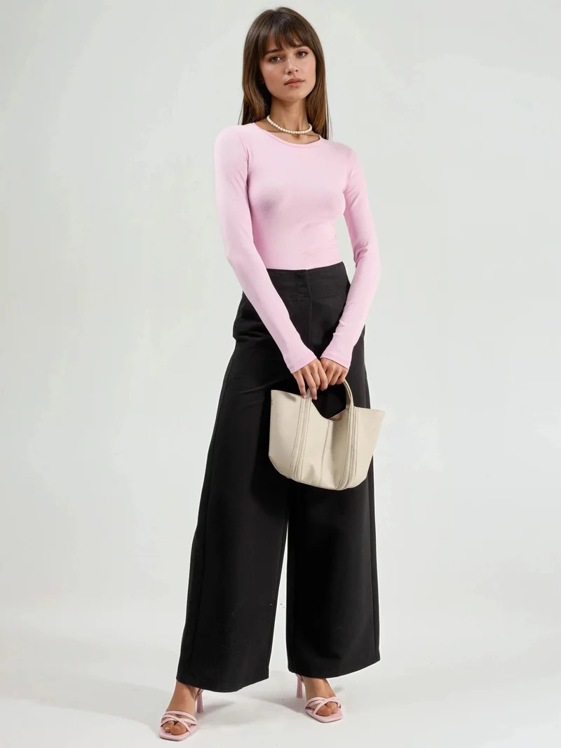 Busem Powder Pink BUSEM Long Sleeve Crew Neck Blouse for Women | Best Price UAE