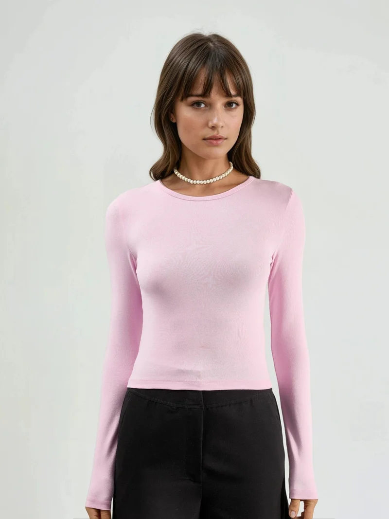 Busem Powder Pink BUSEM Long Sleeve Crew Neck Blouse for Women | Best Price UAE