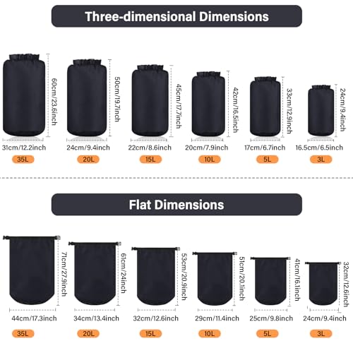 GliCraft 6 Pcs Waterproof Dry Bag Sack Lightweight Outdoor Dry Bags 35 L 20 L 15 L 10 L 5 L 3 L Waterproof Boat Bag for Kayaking Backpacking Hiking Camping RaftingBlack - Image 3
