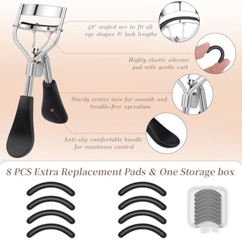 docolor Eyelash Curler with Eyelash Comb, Lash Curler with 8 Pcs Silicone Refill Pads Suitable for All Eye Shapes Curl up to one Day Easy to Operate No Pinching or Pulling Eyelash Eye Makeup Tool - Image 2