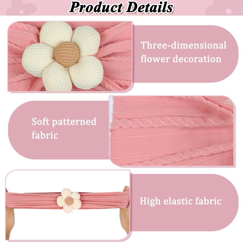 3 Pcs Baby Flower Headbands, Soft Nylon Newborn Hairbands - Image 5