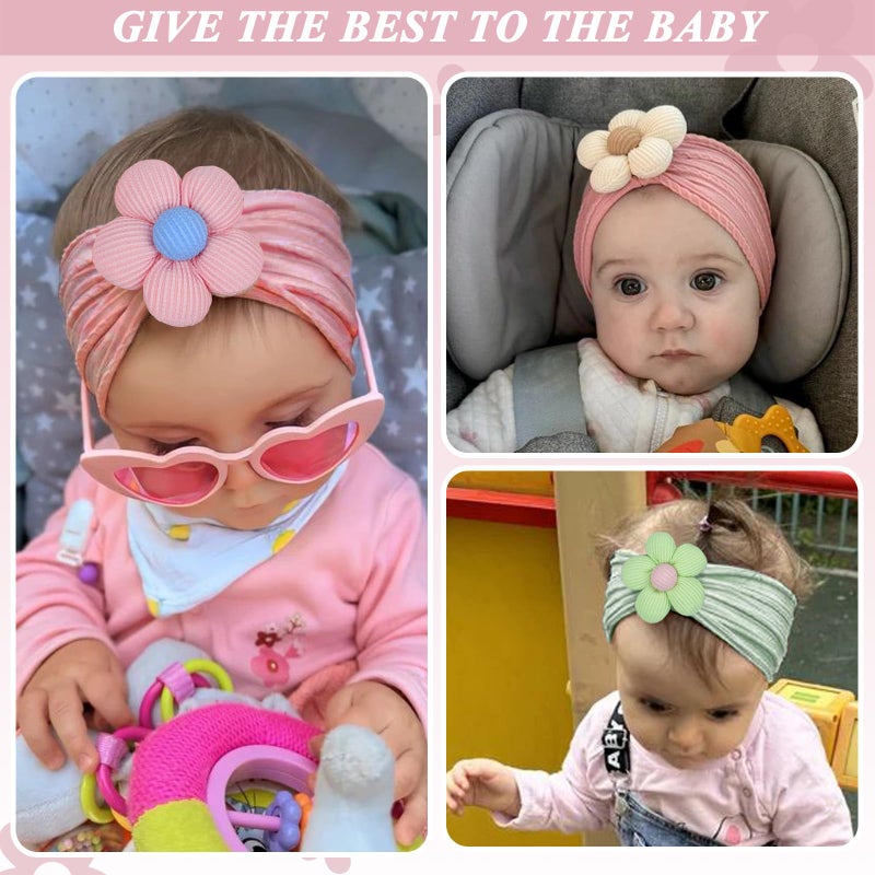 3 Pcs Baby Flower Headbands, Soft Nylon Newborn Hairbands - Image 3