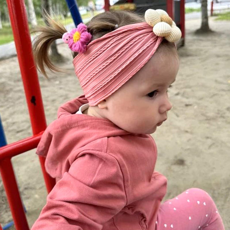 3 Pcs Baby Flower Headbands, Soft Nylon Newborn Hairbands - Image 2