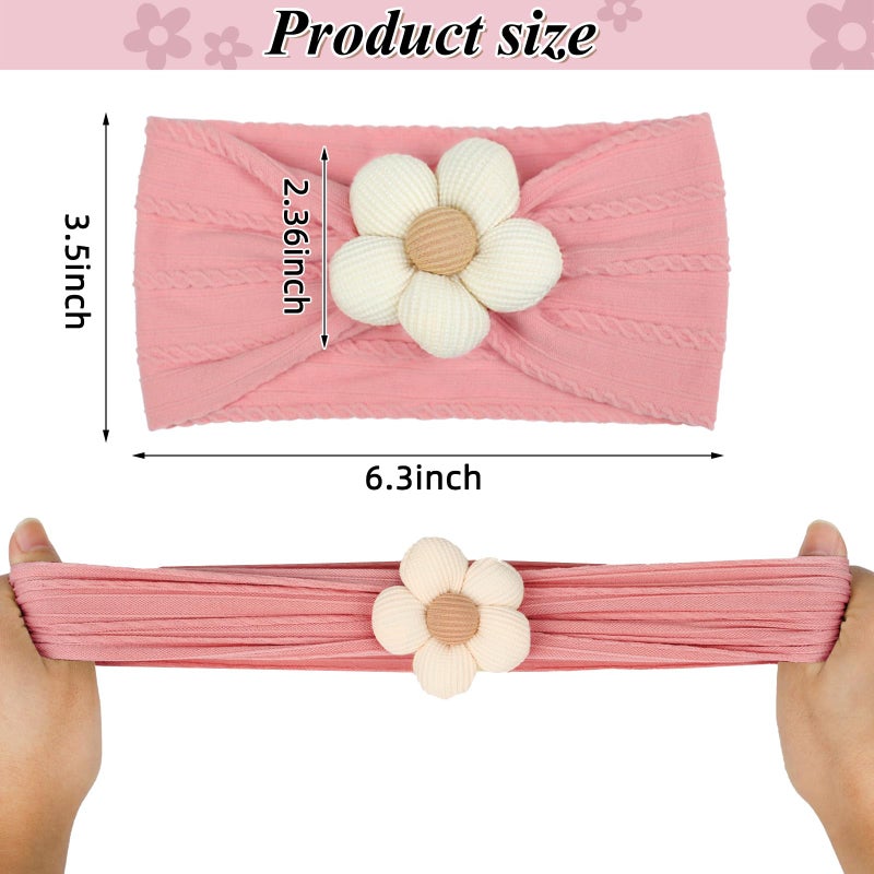 3 Pcs Baby Flower Headbands, Soft Nylon Newborn Hairbands - Image 4