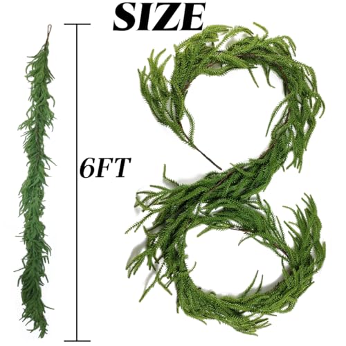 NSBELL 6 Ft Artificial Norfolk Pine Garlands Real Touch Winter Pine Garland Green Artificial Greenery Garland for Table Mantle Wall Indoor Outdoor Christmas Decorations - Image 3