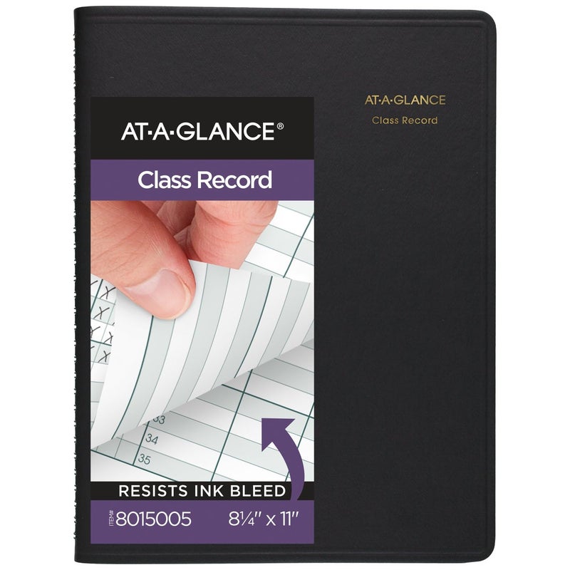 AT-A-GLANCE Undated Class Record Book, 8-1/4" x 11", 10 Weeks, 35 Students, Black (8015005) - Image 1