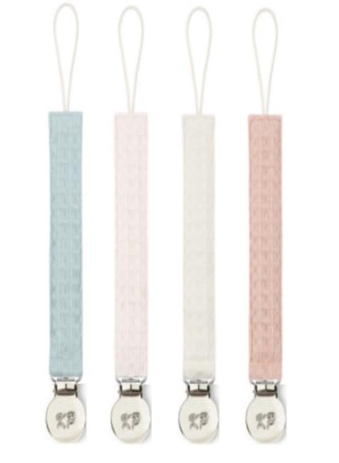 Kapihouse Pacifier Holder Pacifier Clips 4 Pack,Soft Fabric Strap, Silky Plush Pacifier Leash for boy and Girl 4 Pack - Image 1