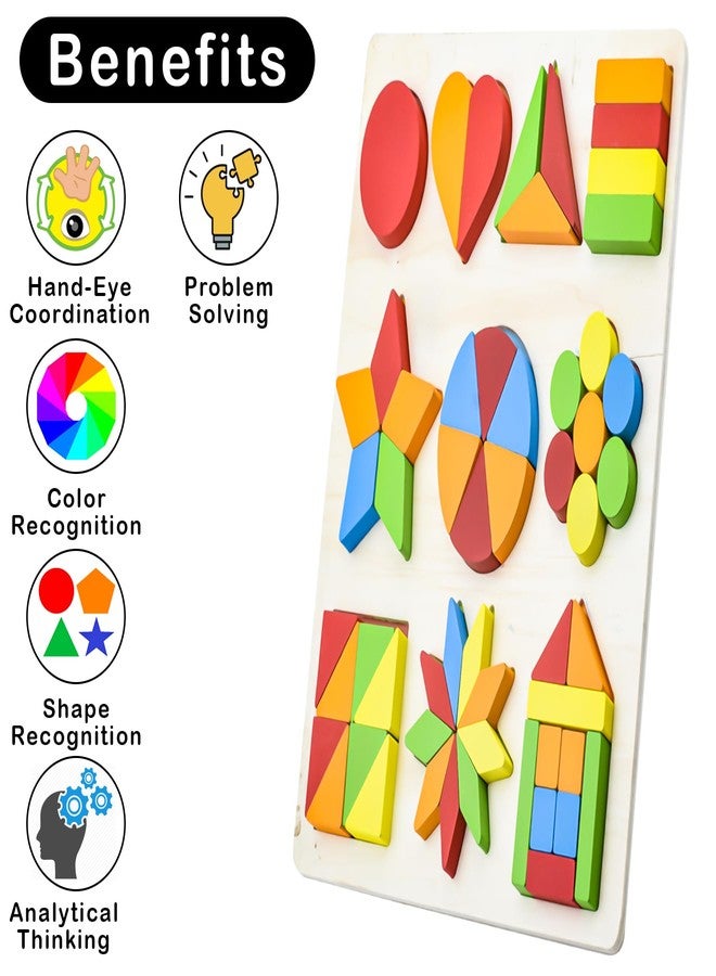 WISHKEY Wooden Shapes Puzzle Learning Toy, Montessori Game Educational Toys for Kids, Intelligence Brain Teaser Puzzle Board with 10 Designer Shapes, Multicolour, 3+ Years (Pack of 1) - Image 5