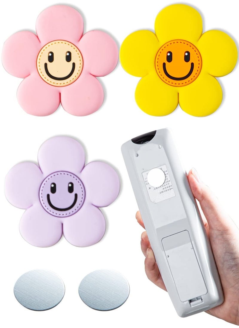SYOSI Magnetic flowers Remote Control Holder Wall Mount Holders Self-Adhesive Strong Magnetic key Remote Control Holder Wall Mount TV Remote Organizer for Home Office (3 Pcs(Pink purple yellow))  - Image 1