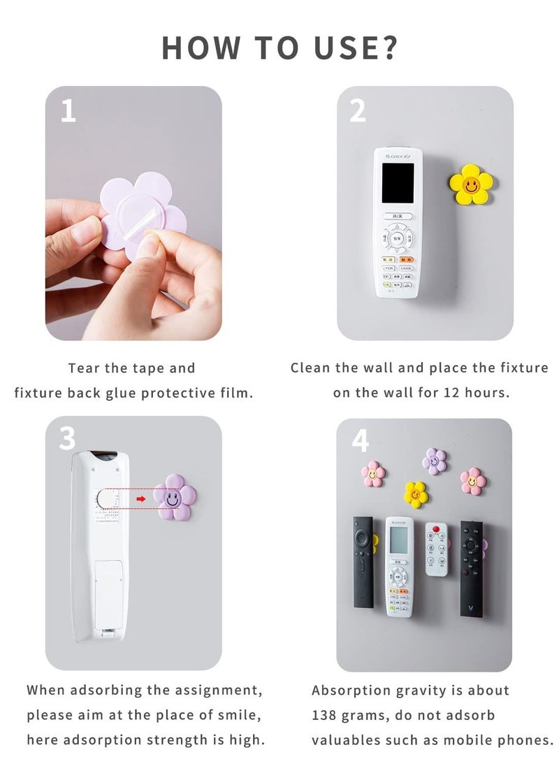 SYOSI Magnetic flowers Remote Control Holder Wall Mount Holders Self-Adhesive Strong Magnetic key Remote Control Holder Wall Mount TV Remote Organizer for Home Office (3 Pcs(Pink purple yellow))  - Image 5