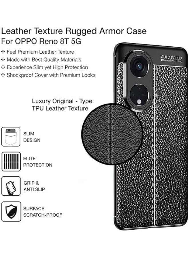 Cover Leather Texture Series Shockproof Armor TPU Back Cover Case Compatible with Oppo Reno 8T 5G Mobile Phone - Image 2