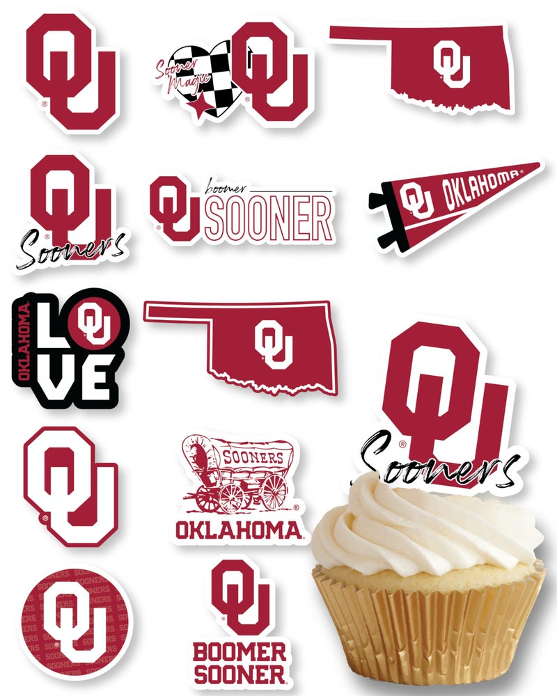 PartyKandy Oklahoma Sooners Cupcake Toppers (24 Pieces) University of Oklahoma Party Supplies for Football  Birthday Gift  Graduation Party Decorations (Oklahoma Sooners) - Image 1