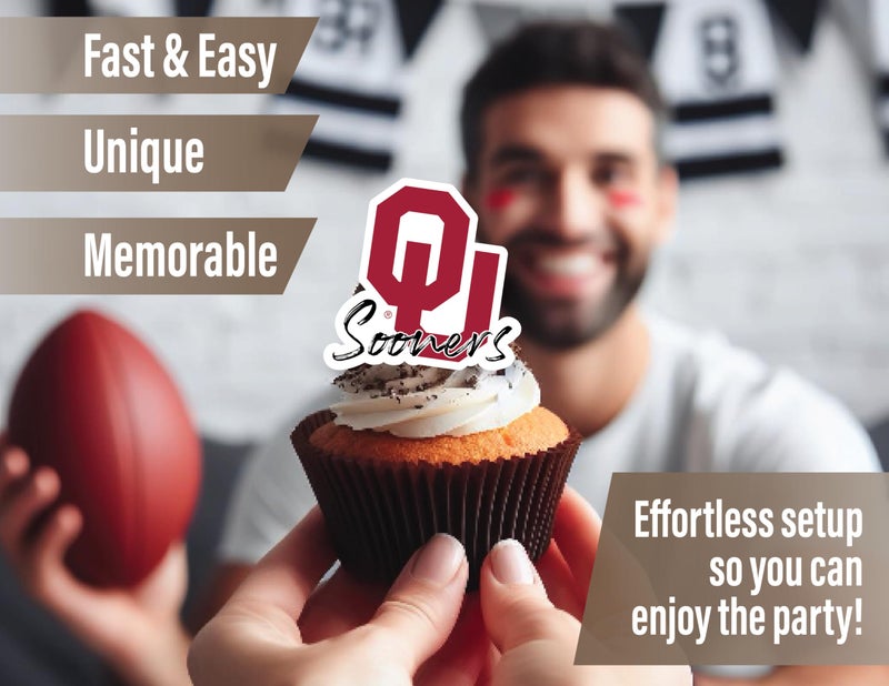 PartyKandy Oklahoma Sooners Cupcake Toppers (24 Pieces) University of Oklahoma Party Supplies for Football  Birthday Gift  Graduation Party Decorations (Oklahoma Sooners) - Image 2