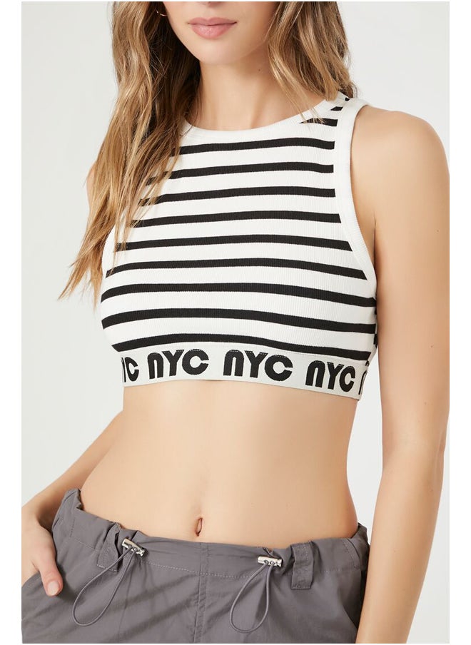 FOREVER 21 Striped NYC Cropped Tank Top  - Image 2