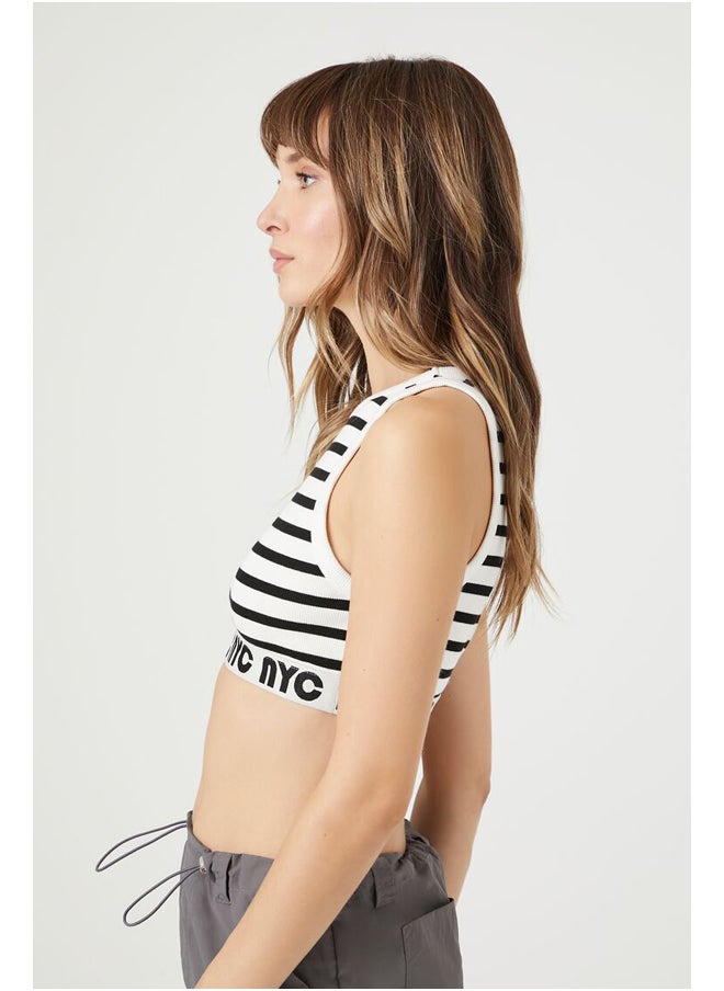 FOREVER 21 Striped NYC Cropped Tank Top  - Image 4