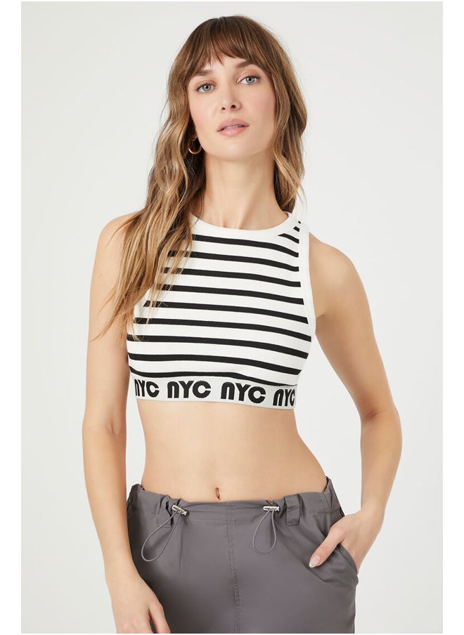 FOREVER 21 Striped NYC Cropped Tank Top  - Image 3