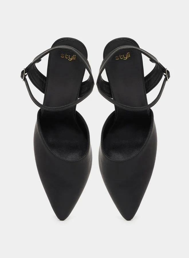 ستايلي مضخات إصبع القدم المدببة بحزام الكاحل الصلبة