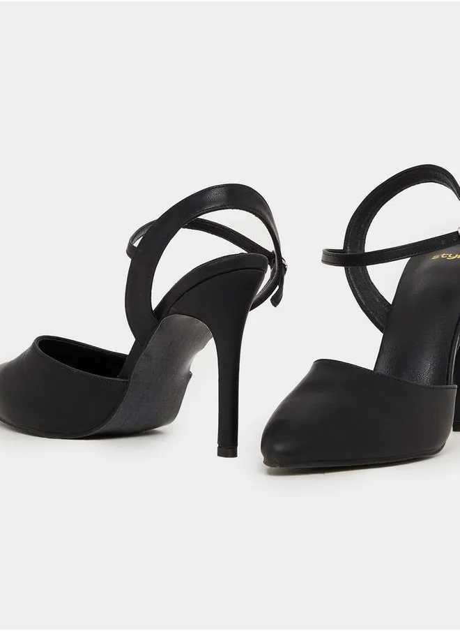 Styli Solid Ankle Strap Pointed Toe Pumps