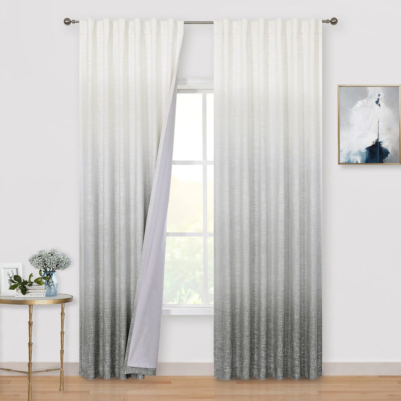 Vision Home Grey Ombre Full Blackout Curtains 84 inch Two Tones Gray and White Window Treatment Set Thermal Insulated Room Darkening Drapes for Living Room Rod Pocket Back Tabs 2 Panels 50 Wx84 L