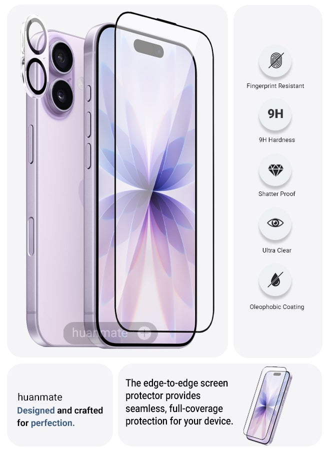 huanmate 2 in 1 Apple iPhone 17 Screen & Camera Protector - High Transparency Full Coverage Shield for Scratch & Impact Protection - Screen & Camera Protector for Apple iPhone 17 - Image 2