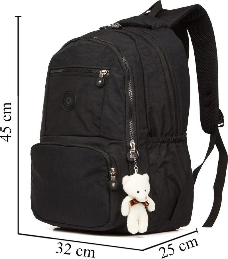 Avca Black Unisex Backpack Water Resistant Crinkle Fabric Large Size School and Travel Backpack