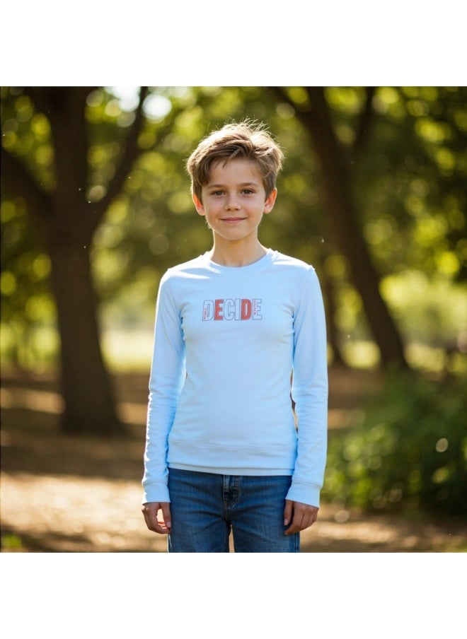 ZAIN GOLDEN Euphoric Shirt with Graphic "DECIDE" on Long Sleeves ID2068 (Color: Light Blue) (Size: 4-5 Years)  - Image 1