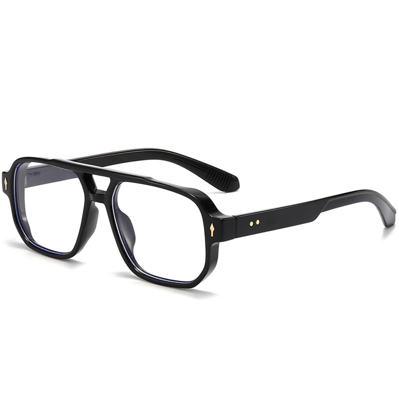 PORADAY Blue Light Blocking Glasses for Women Men 70s Retro Square Aviator Eyeglasses Rectangle Computer EyewearBlack