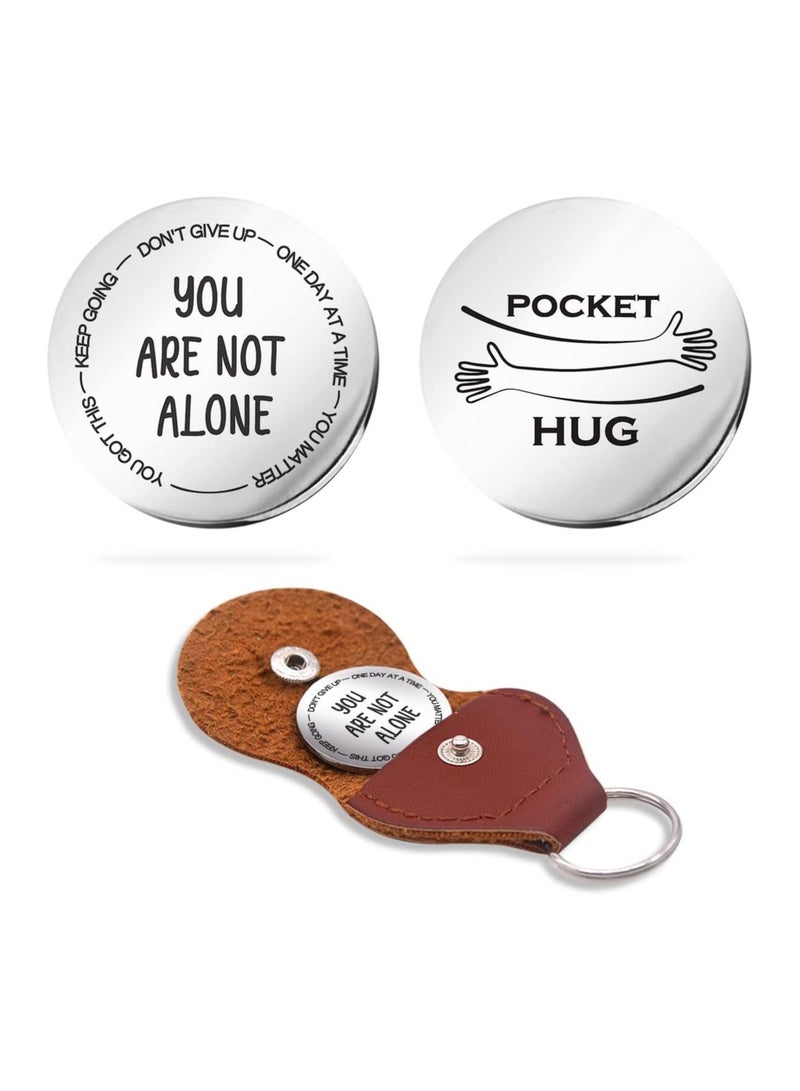 Zikra Inspirational Pocket Hug Token Gift Long Distance Relationship Keepsake Stainless Steel Double Sided Pocket Hug Token Gift with PU Leather Keychain for Friend Boyfriend Girlfriend Daughter Son - Image 1