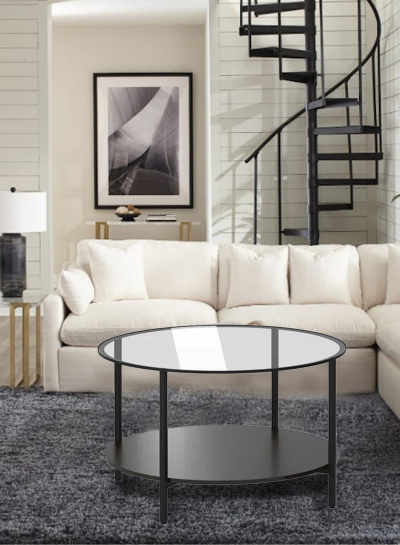EXPERT Modern Glass Coffee Table,2 Layers Round Side Table,Living Room Center Table-EI-101 - Image 1