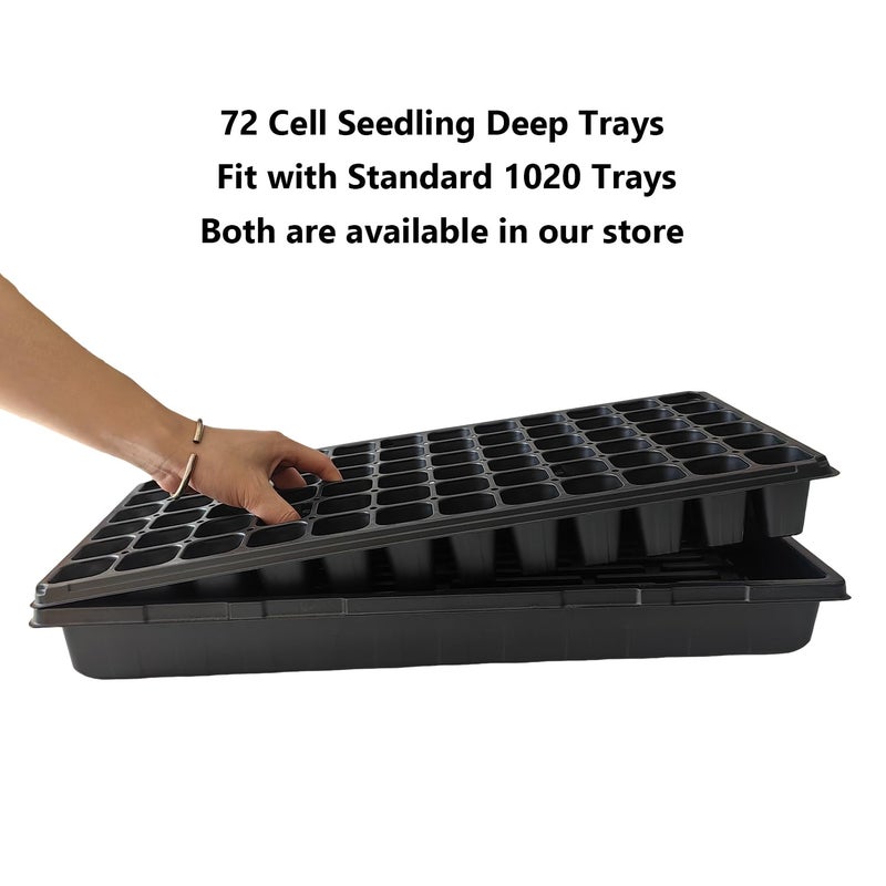 RooTrimmer Deep 72 Cell Seedling Trays, Thick Durable 72 Cell Plug Tray Big Cell Seed Trays for 1020 Flat Trays Germination (10-Pack, 21.25"Ã—11", 2.36" Height, High) - Image 4